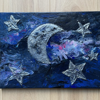 VERFÜGBAR - "Moon 'n Stars" - Acryl Pouring 3 D auf Leidwand-30x40cm-Art.Nr. AP11-2021-1