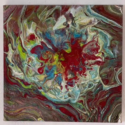 VERFÜGBAR - "Wild Red" - Acryl Pouring auf Leinwand - 20 x 20 cm - Art.Nr. AP08-2021-1