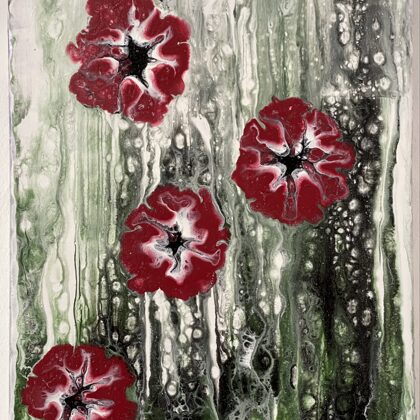 NICHT VERFÜGBAR- Rote Blumen-Acryl Pouring auf Leinwand-30x40cm-Art.Nr. AP07-2021-1