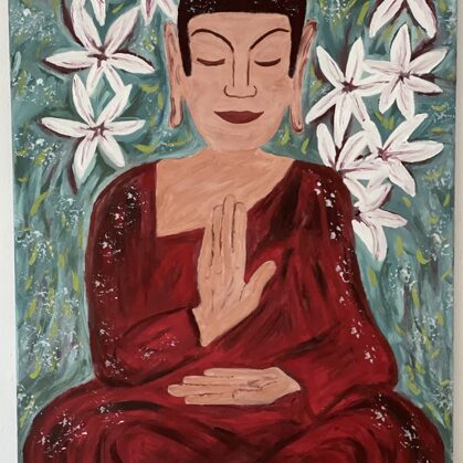 VERFÜGBAR- „Buddha“ – Ölfarbe mit Glanzeffekt auf Leinwand 50x70cm - Art.Nr. OE11-2009-1