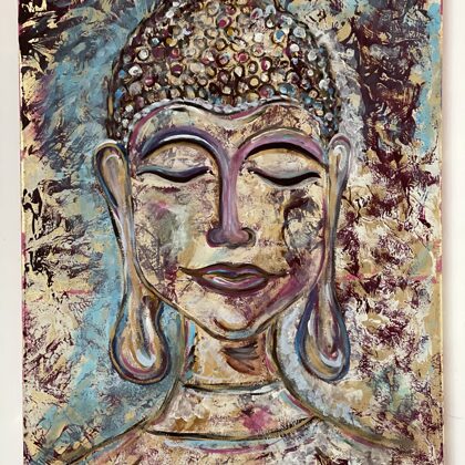 VERFÜGBAR - „Buddha“ - Acryl Gemälde mit Blattgold auf Leinwand - 50 x 70 cm - Art.Nr. A01