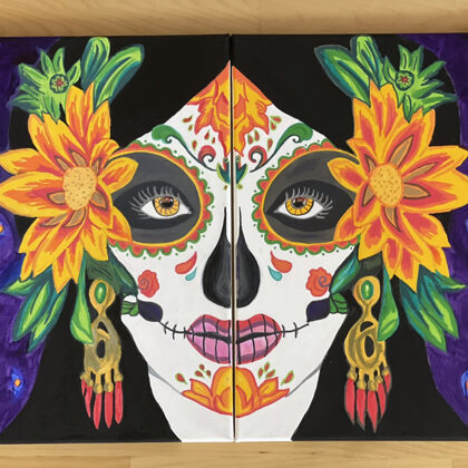 VERFÜGBAR -"La Catrina"-Acryl Gemälde auf Leinwand-2 Leinwände je 30x40cm,Art.Nr.A-06-2022