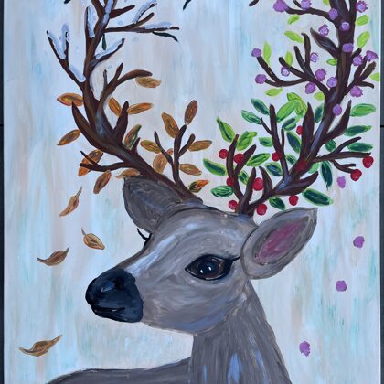 VERFÜGBAR - Vierjahreszeiten Hirsch Leinwand auf Acryl Gemälde 70x90 cm - Art.Nr. A06-2021