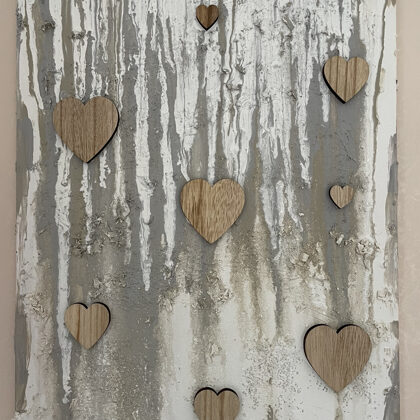 VERFÜGBAR - „Tree Love“ - Abstraktes Acryl Gemälde mit Struktur und Holz auf Leinwandwand 
