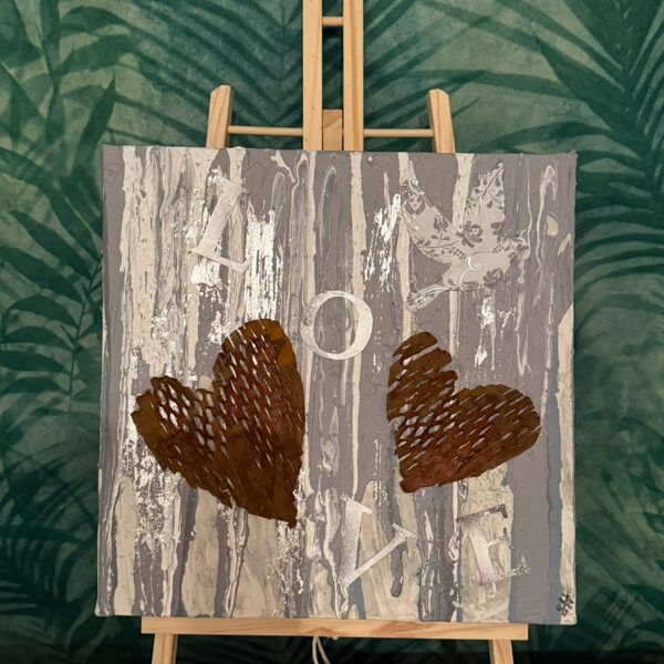 Verkauft-"LOVE"-Acryl,Rostoptik,Blattsilber-30x30cm